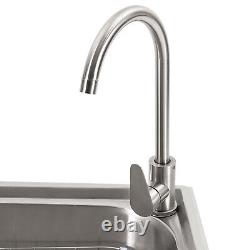 Commercial Single Bowl Stainless Steel Hand Wash Sink Basin Freestanding &Faucet