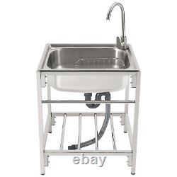 Commercial Single Bowl Stainless Steel Hand Wash Sink Basin Freestanding &Faucet