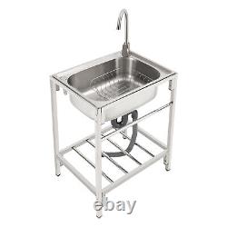 Commercial Single Bowl Stainless Steel Hand Wash Sink Basin Freestanding &Faucet