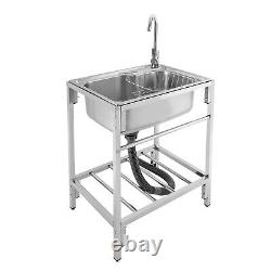 Commercial Single Bowl Stainless Steel Hand Wash Sink Basin Freestanding +Faucet