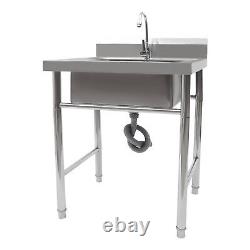 Commercial Stainless Kitchen Sink, Washing Bowl with Drain Strainer & Faucet