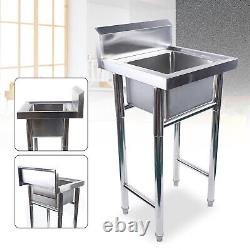 Commercial Stainless Steel Sink Wash Basin Single Tank Restaurant Kitchen Durabl