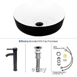 ELECWISH Bathroom Ceramic Vessel Sink Basin Bowl Wash Faucet Pop Up Drain Combo