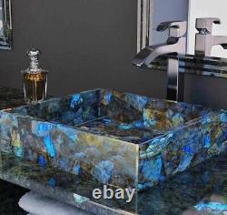 Elegant Labradorite Gemstone Sink, Labradorite Wash Basin, For Luxury Bathrooms