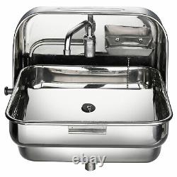 Folding Sink RV Caravan Boat Hand Wash Basin with Faucet 304 Stainless Steel