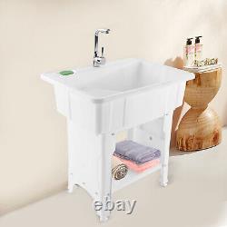 Free Standing Utility Sink Laundry Tub/Floor Mount Single Faucet Wash Bowl Basin