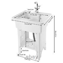 Freestand Utility Sink Laundry Tub Floor Mount Wash Bowl Basin withHot&Cold Faucet