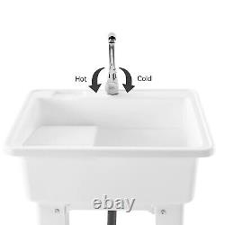 Freestand Utility Sink Laundry Tub Floor Mount Wash Bowl Basin withHot&Cold Faucet