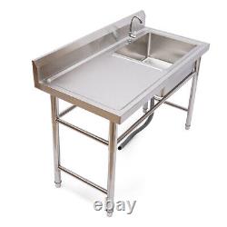 Freestanding Commercial Kitchen Sink Stainless Steel Large Drain Bowl Wash Basin