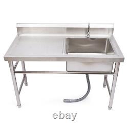 Freestanding Commercial Kitchen Sink Stainless Steel Large Drain Bowl Wash Basin