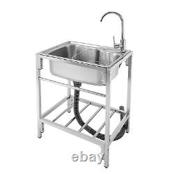 Freestanding Commercial Single Bowl Stainless Steel Hand Wash Sink Basin +Faucet
