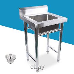 Freestanding Laundry Garage Single Sink Utility Bowl Wash Basin Stainless Steel