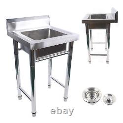 Freestanding Laundry Single Sink Utility Kitchen Wash Bowl Basin Stainless Steel