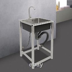 Freestanding Laundry Single Sink Utility Kitchen Wash Bowl Basin Stainless Steel