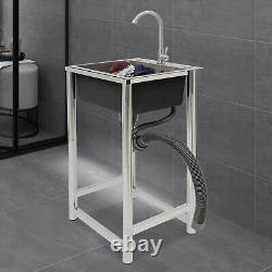 Freestanding Laundry Single Sink Utility Kitchen Wash Bowl Basin Stainless Steel