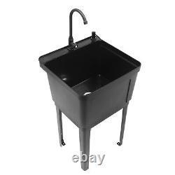 Freestanding Laundry Utility Sink Wash Tub Floor Mount Single Faucet Bowl Basin
