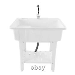 Freestanding Plastic Utility Sink Laundry Tub Kitchen Wash Bowl Basin with Faucet