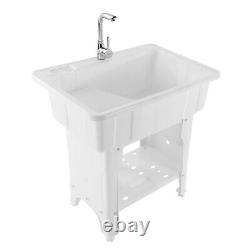 Freestanding Plastic Utility Sink Laundry Tub Kitchen Wash Bowl Basin with Faucet