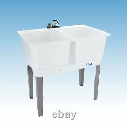 Freestanding Twin Bowl Laundry Tub Sink Washing Mustee Utility Garage Drain NEW