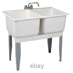 Freestanding Twin Bowl Laundry Tub Sink Washing Mustee Utility Garage Drain NEW