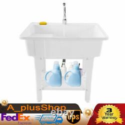 Freestanding Utility Sink Laundry Garage Basin Single Faucet Wash Bowl Washboard