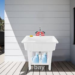 Freestanding Utility Sink Laundry Tub Cold & Hot Faucet Outdoor Wash Bowl Basin