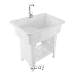 Freestanding Utility Sink Laundry Tub Cold & Hot Faucet Outdoor Wash Bowl Basin