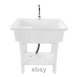 Freestanding Utility Sink Laundry Tub Cold & Hot Faucet Outdoor Wash Bowl Basin