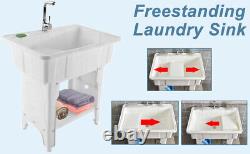 Freestanding Utility Sink Laundry Tub Cold & Hot Faucet Outdoor Wash Bowl Basin