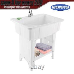 Freestanding Utility Sink Laundry Tub /Floor Mount Single Faucet Wash Bowl Basin