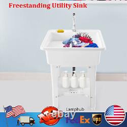 Freestanding Utility Sink Laundry Tub Floor Mount Wash Bowl Basin & Faucet Drain