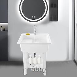 Freestanding Utility Sink Laundry Tub Floor Mount Wash Bowl Basin & Faucet Drain