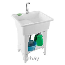 Freestanding Utility Sink Laundry Tub Floor Mount Wash Bowl Basin & Faucet Drain