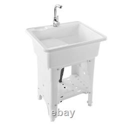 Freestanding Utility Sink Laundry Tub Floor Mount Wash Bowl Basin & Faucet Drain