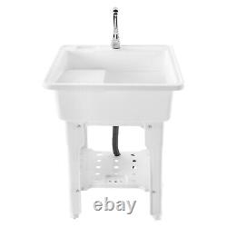 Freestanding Utility Sink Laundry Tub Floor Mount Wash Bowl Basin & Faucet Drain