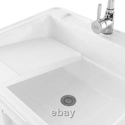 Freestanding Utility Sink Laundry Tub Floor Mount Wash Bowl Basin & Faucet Drain