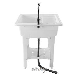 Freestanding Utility Sink Laundry Tub Floor Mount Wash Bowl Basin & Faucet Drain