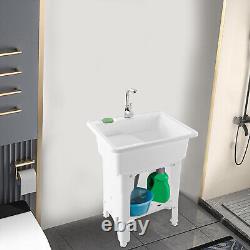 Freestanding Utility Sink Laundry Tub Floor Mount Wash Bowl Basin & Faucet Drain