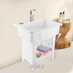 Freestanding Utility Sink Laundry Tub /Floor Mount Wash Bowl Basin Single Faucet