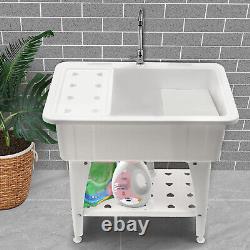 Freestanding Utility Sink Laundry Tub Sink Wash Station with Faucet -White