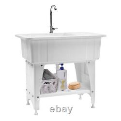 Freestanding Utility Sink Laundry Tub Sink Wash Station with Faucet -White