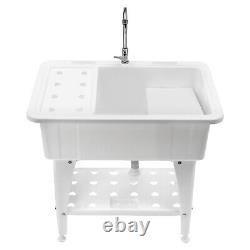 Freestanding Utility Sink Laundry Tub Sink Wash Station with Faucet -White