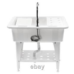 Freestanding Utility Sink Laundry Tub Sink Wash Station with Faucet -White