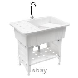 Freestanding Utility Sink Laundry Tub Sink Wash Station with Faucet -White