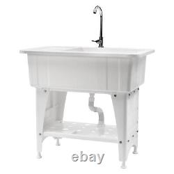 Freestanding Utility Sink Laundry Tub Sink Wash Station with Faucet -White