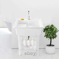 Freestanding Utility Sink Laundry Tub Wash Bowl Basin Hot &Cold Faucet Washboard