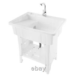 Freestanding Utility Sink Laundry Tub Wash Bowl Basin Hot &Cold Faucet+Washboard