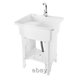 Freestanding Utility Sink Laundry Tub Wash Bowl Basin Hot &Cold Faucet Washboard