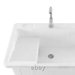 Freestanding Utility Sink Laundry Tub Wash Bowl Basin Hot &Cold Faucet Washboard