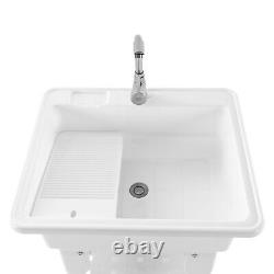 Freestanding Utility Sink Laundry Tub Wash Bowl Basin +Hot&Cold Faucet/Washboard